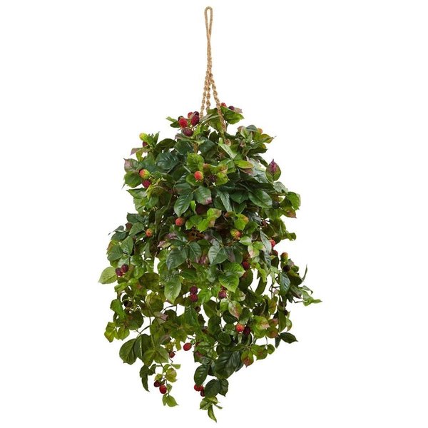 Nearly Naturals Raspberry Plant Hanging Basket 6996